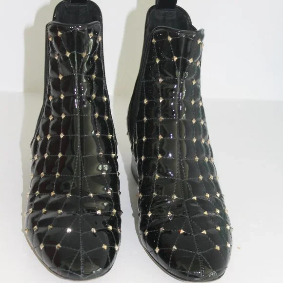 Valentino Rockstud Black Patent LeatherAnkle Boot W/box. Size 37 Made In Italy - Picture 3 of 8